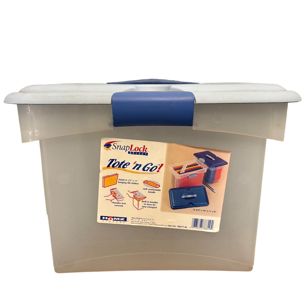 Homz SnapLock Select Tote n Go Hanging File Folder Box Clear Blue 7882TT-BL